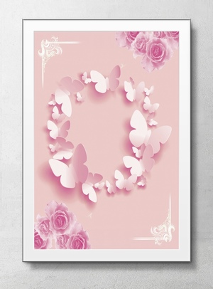 折纸蝴蝶装饰的粉色海报背景