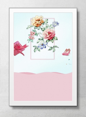 浅粉色和蓝色的花卉背景素材