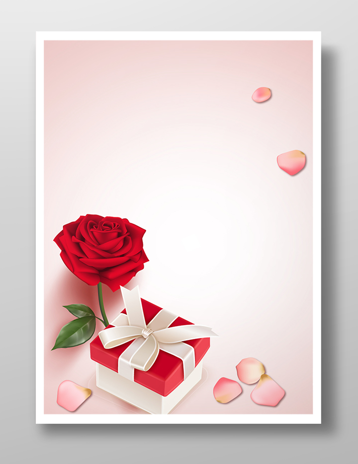 有玫瑰花和礼盒的情人节海报背景