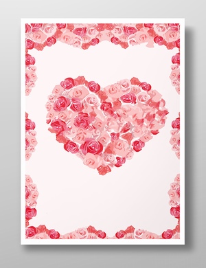 水彩玫瑰花组成的心形海报背景