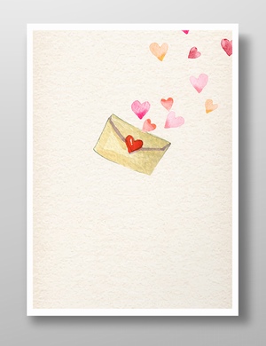 水彩手绘贴有爱心的情书信封