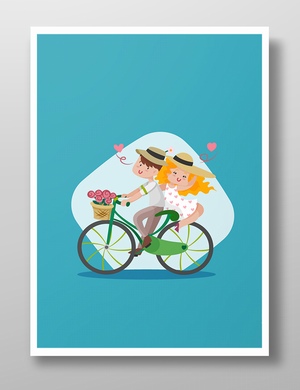 骑自行车的情侣卡通画
