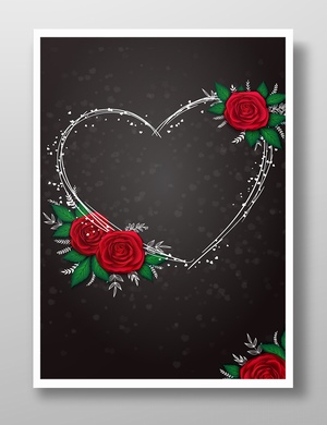 黑板上的红色玫瑰情人节海报背景