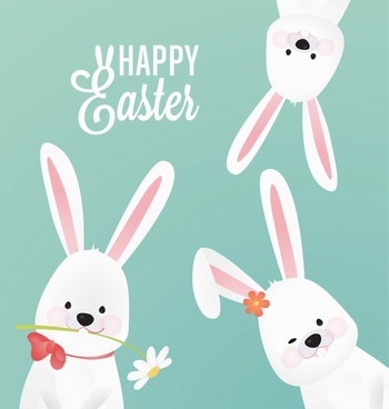 复活节叼着一束鲜花的可爱小白兔