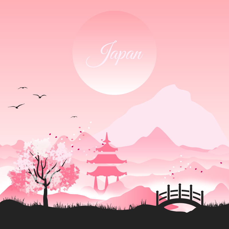 粉色中国风传统建筑和风景背景 图案素材下载 九图素材网