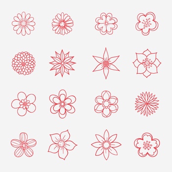 各种形状种类的花朵线描矢量图