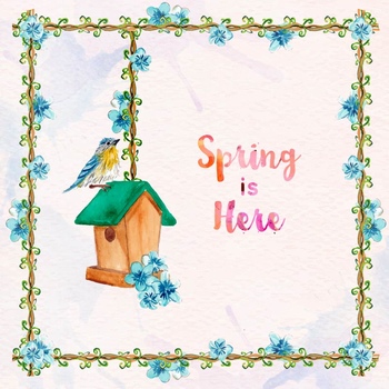 水彩手绘春天鸟儿和它的小木屋