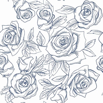 线描手绘玫瑰花单色线稿底纹图案背景