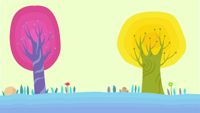 两颗彩色的树卡通画