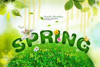 SPRING春天绿色自然立体字设计