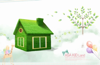 铺满绿草的小房子插画设计