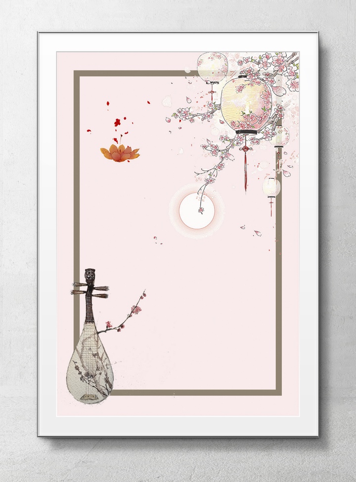 中国传统乐器琵琶和手绘灯笼梅花