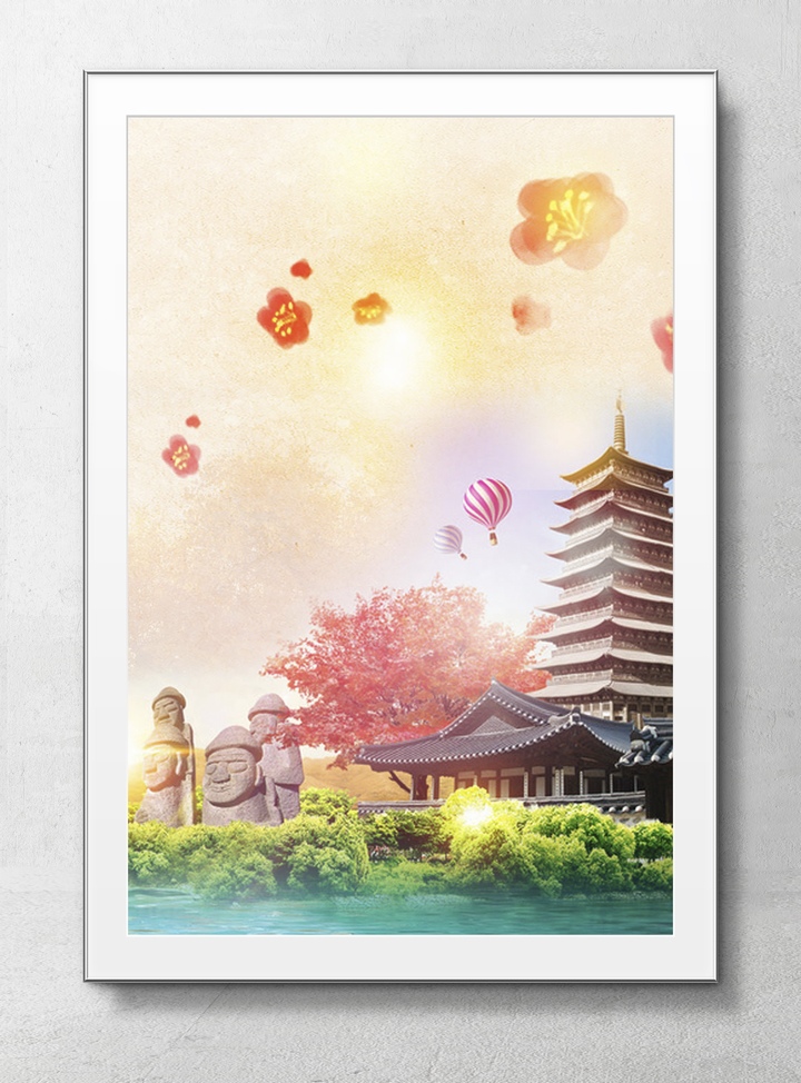中式建筑旅游海报背景
