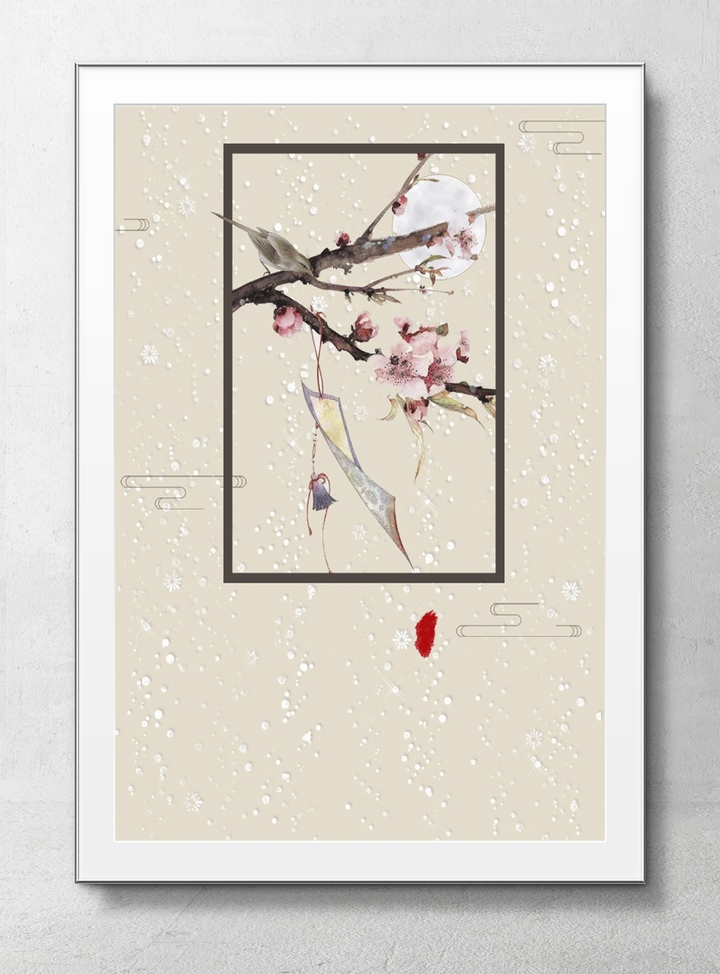 中国传统花鸟画海报背景