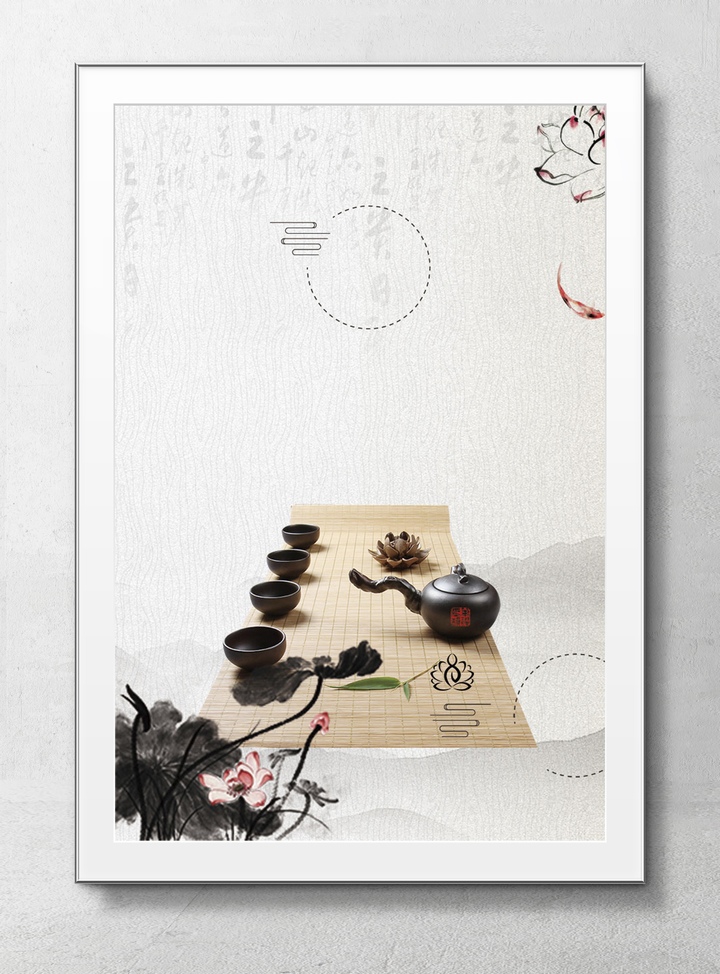 中国风茶具茶碗海报背景