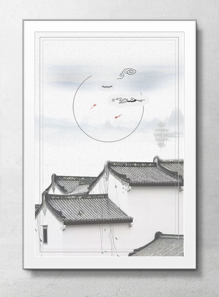 中国风传统建筑屋顶海报背景素材