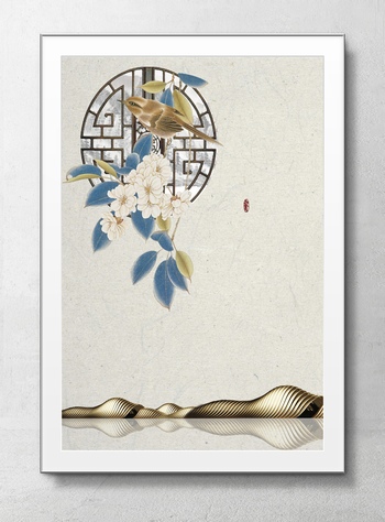 中国风工笔花鸟画海报背景