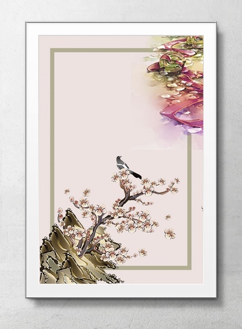 停在梅花枝头的喜鹊的中国画海报背景