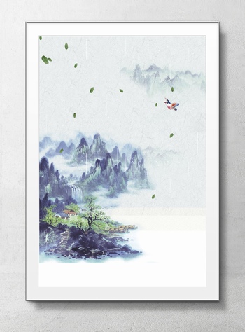 中国传统水墨山水画海报背景