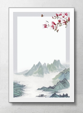 中国传统花鸟山水画海报背景