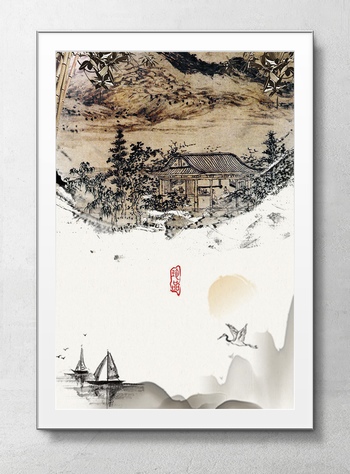 中国传统水墨山水画海报背景