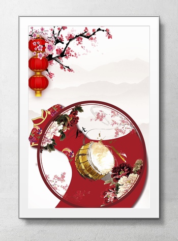 中国风红色旗袍灯笼节日元素海报背景