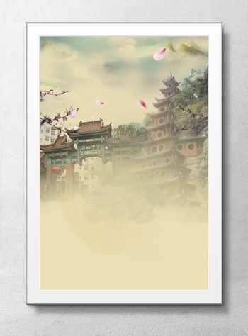 中国风传统建筑海报背景