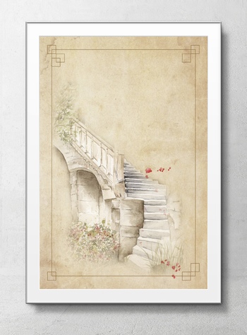中国风海报背景拱桥石头台阶楼梯