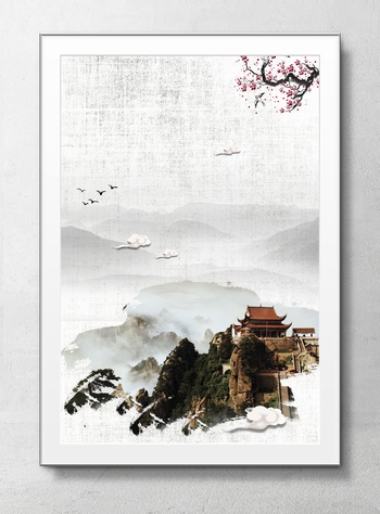 中国风山水建筑海报背景素材