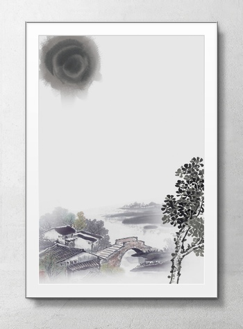 中国风水墨风景画海报背景素材