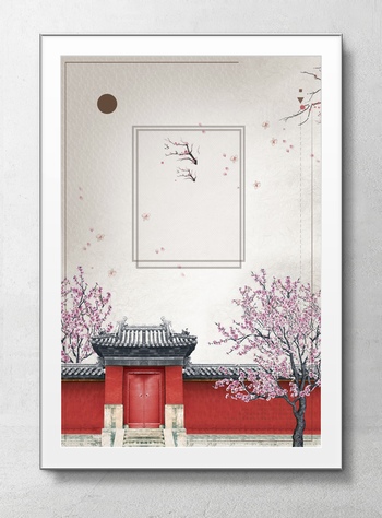 中国风传统建筑院门围墙海报背景素材