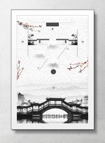 中国风中式建筑拱桥海报背景素材