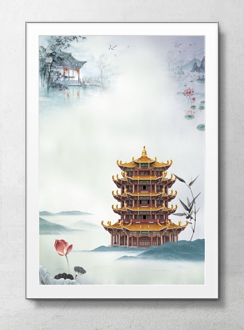 中国风中式建筑海报背景素材