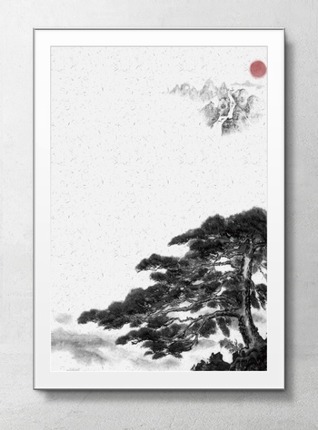 中国风松树水墨画海报背景素材