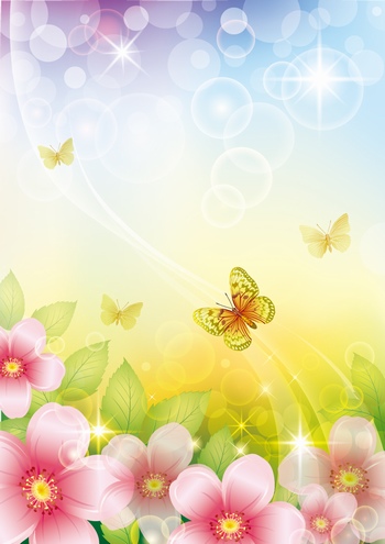 春天花丛和飞舞的蝴蝶