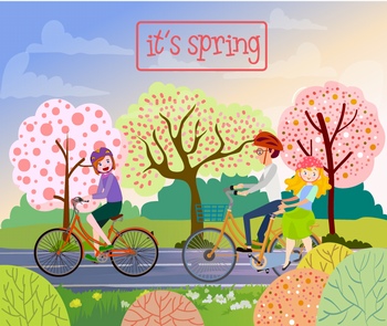 春天骑自行车的年轻人