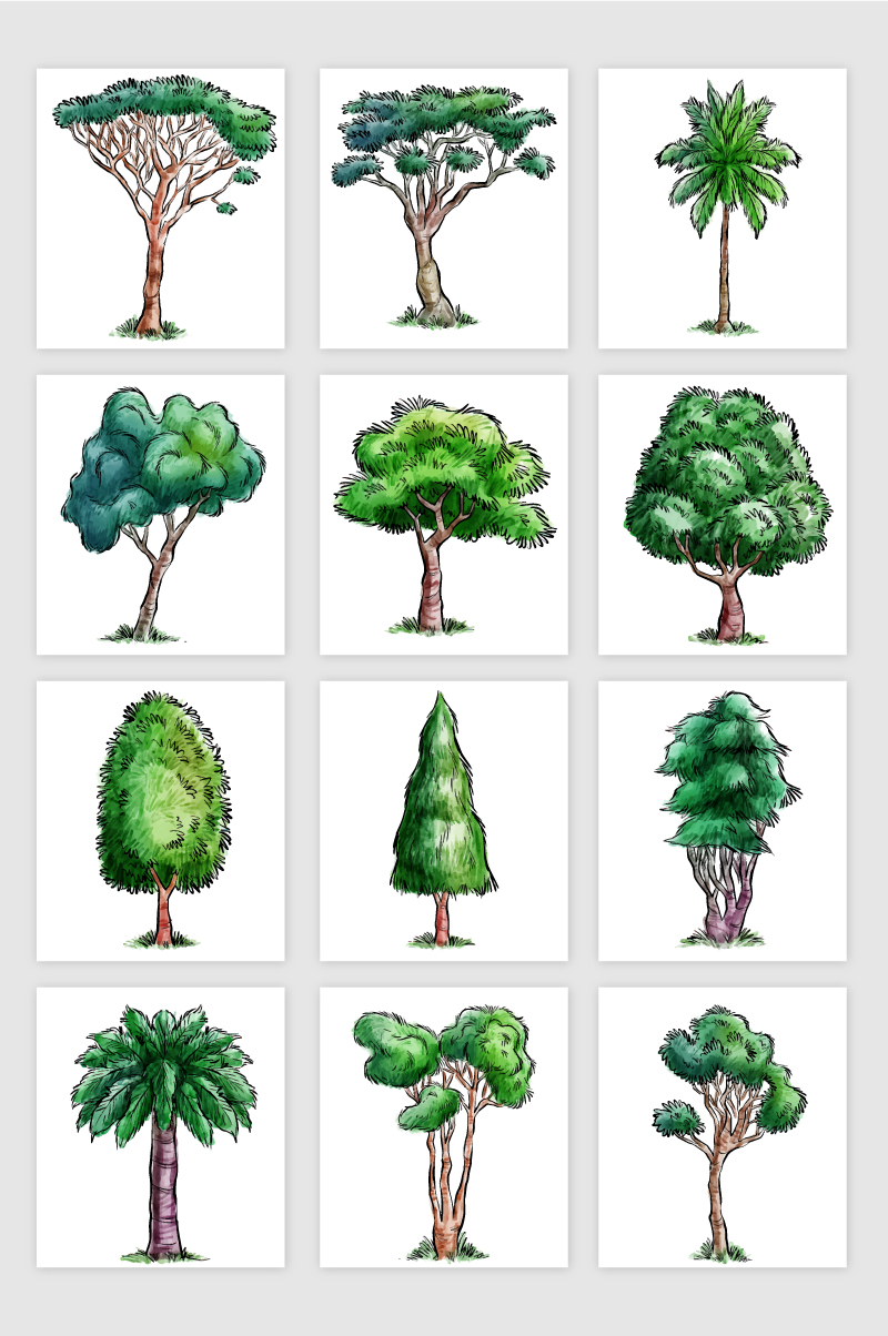 各种手绘树设计元素