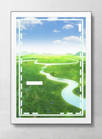 绿色自然草原河流海报背景