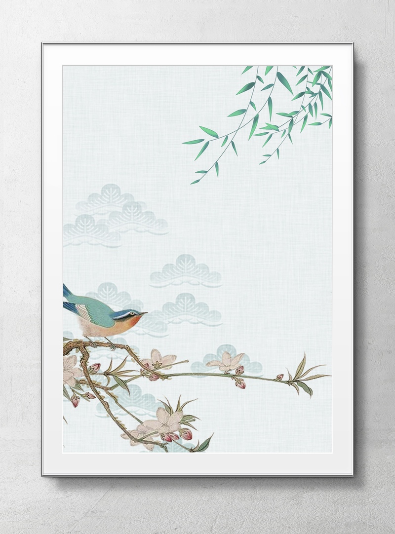 中国花鸟画春天海报背景素材