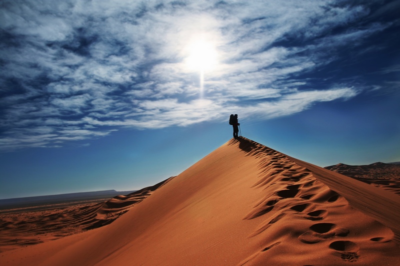 烈日下在沙漠中徒步行走的人