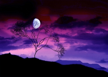 紫色的夜空中一轮明月