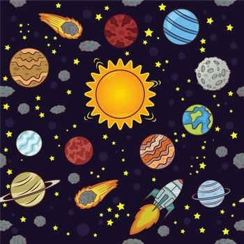 宇宙行星天体插画无缝拼图背景素材