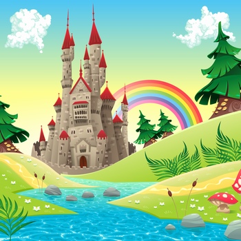 童话世界里的城堡矢量插画