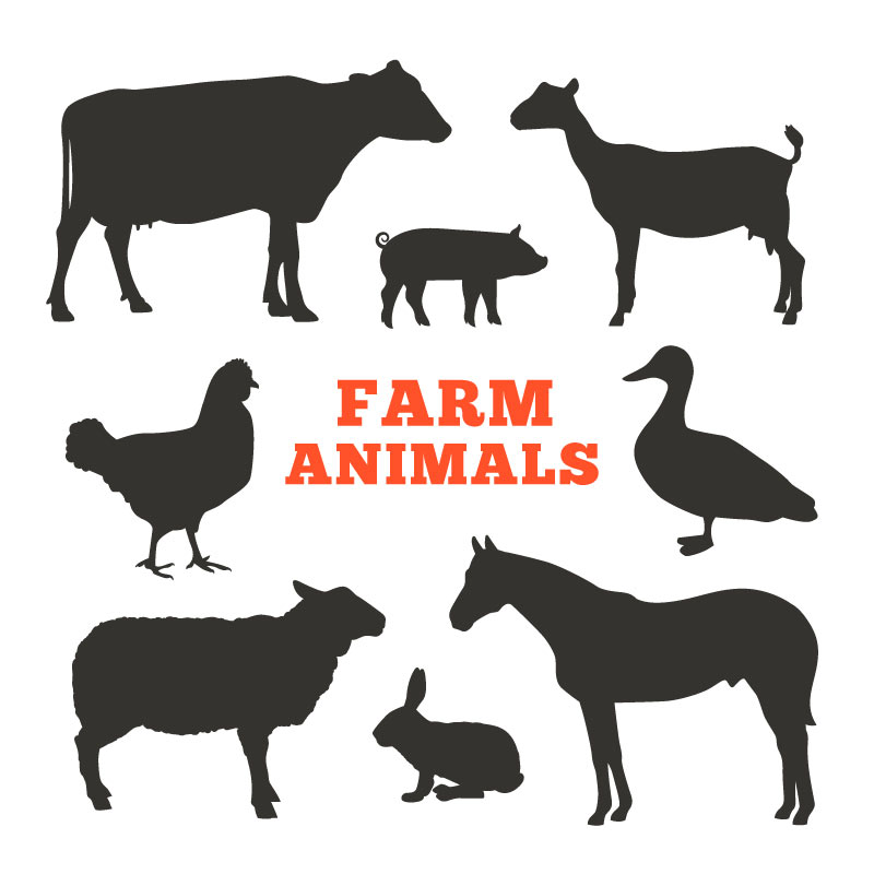 农场牧场动物剪影矢量图