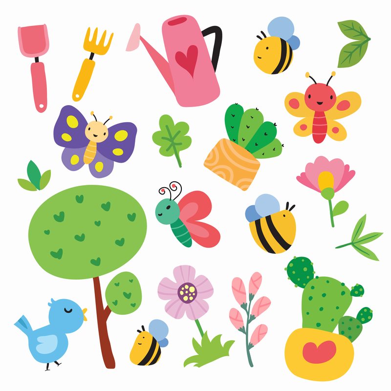 花园植物昆虫插画