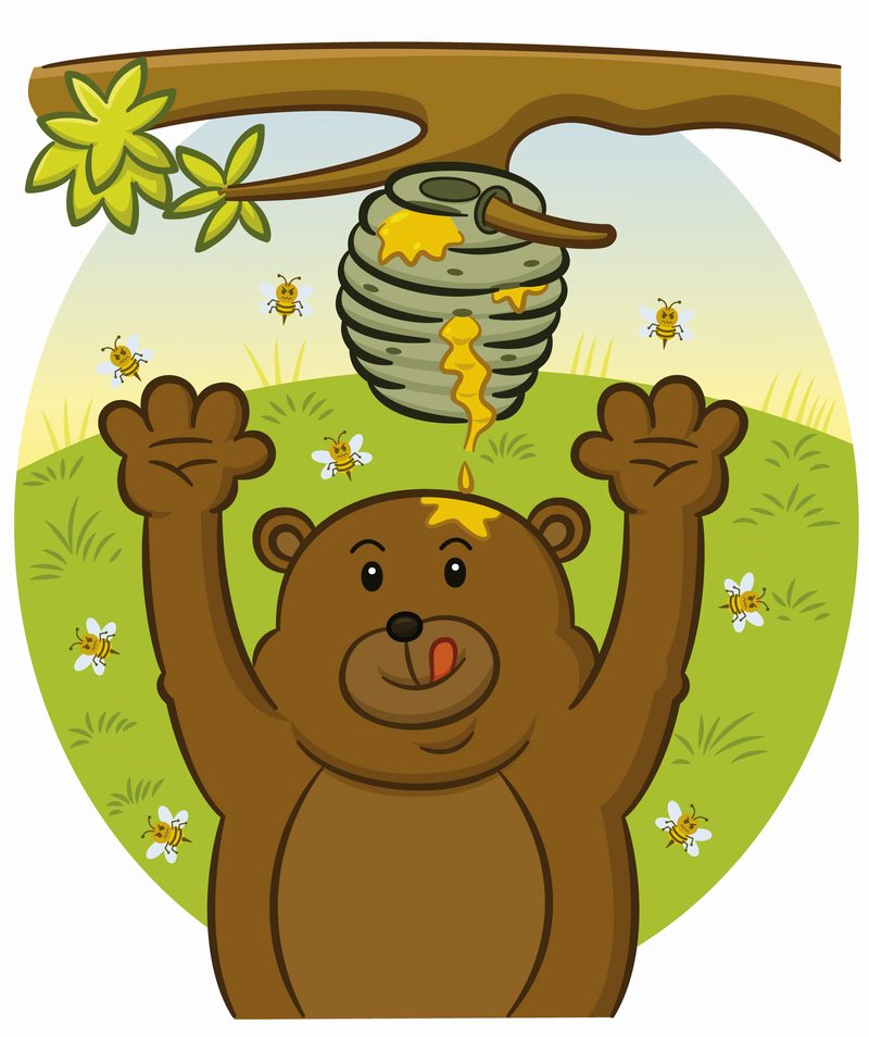 够树上蜂蜜的灰熊插画