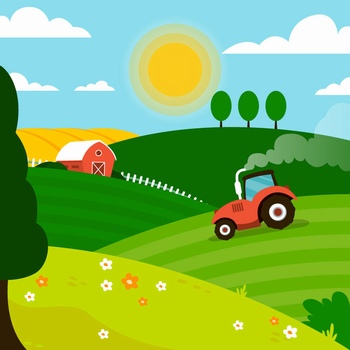 在田里耕作的拖拉机矢量插画设计