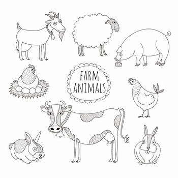 农场动物卡通形象手绘线稿