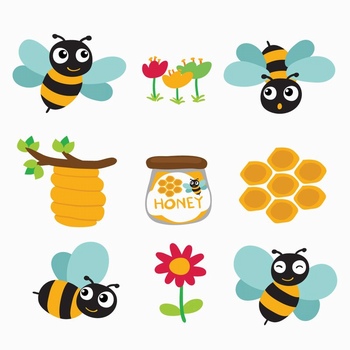 蜜蜂和蜂蜜矢量元素圖標設計