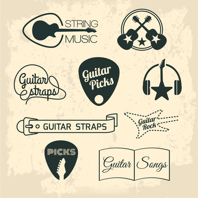 吉他和音乐相关的矢量标志
